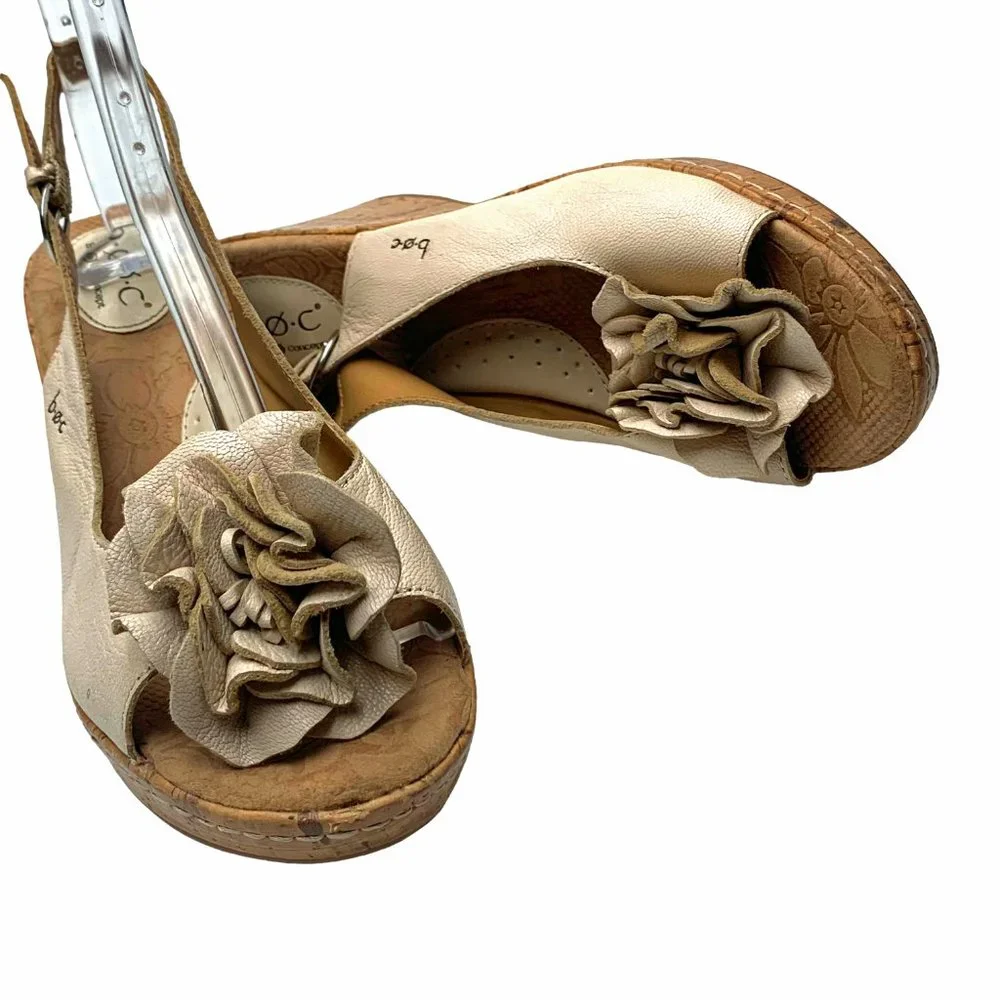b.o.c‎ C63511 Cream Leather Cork Platform Slingback Wedge Sandal